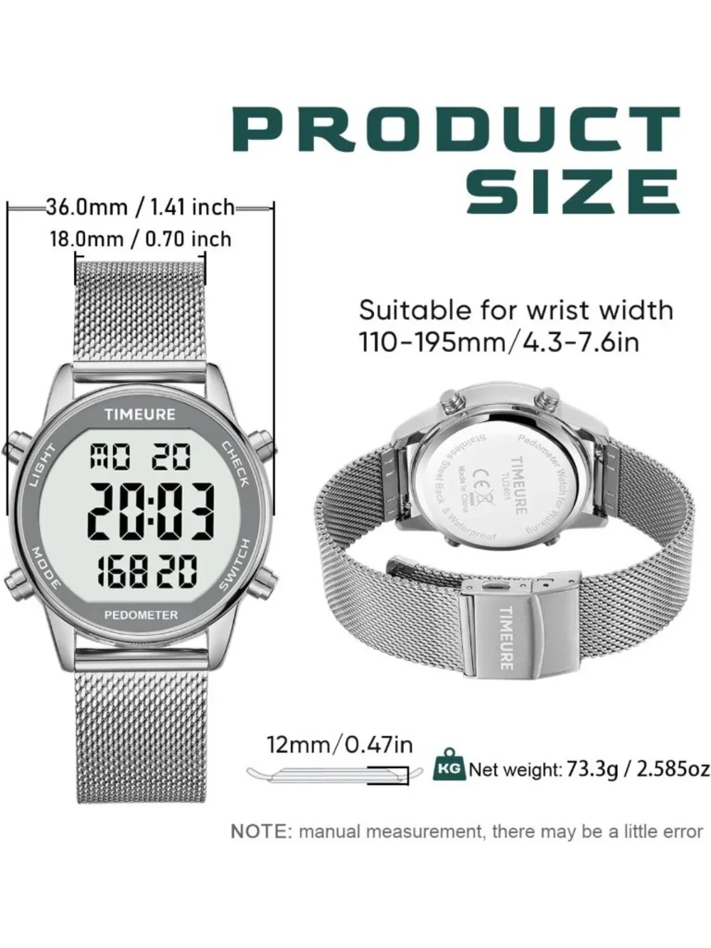 Stylish Pedometer Watch for Women - Step Counter, No App or Charging Needed